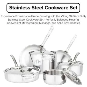 Viking Culinary 3-Ply Stainless Steel Cookware Set - 10 Piece, Induction Compatible