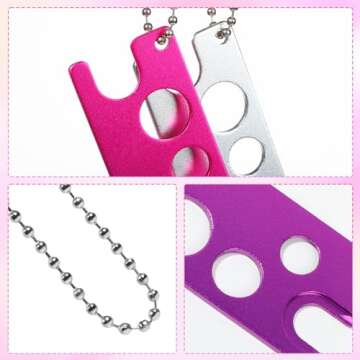 RONRONS 5 Pieces Essential Oil Bottle Opener with Keychain, Stainless Steel Roller On Caps Openers, Colored Metal Bottles Open for Universal Eyelash Glue Replacement Bottle Mouth Head Eyelash Tool