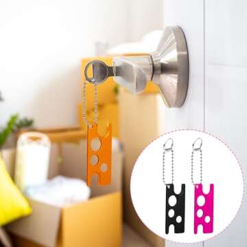 RONRONS 5 Pieces Essential Oil Bottle Opener with Keychain, Stainless Steel Roller On Caps Openers, Colored Metal Bottles Open for Universal Eyelash Glue Replacement Bottle Mouth Head Eyelash Tool