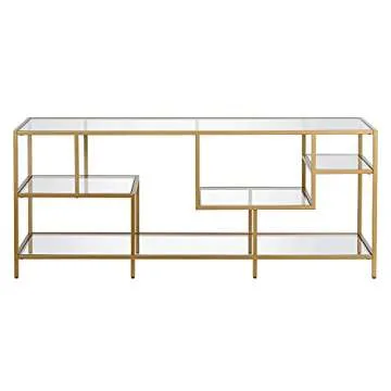 Deveraux Rectangular TV Stand with Glass Shelves for TV's up to 65" in Brass