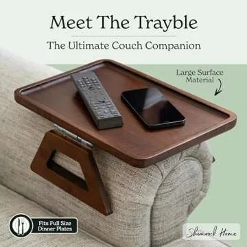 Shamrock Home Bamboo Trayble Couch Arm Table, Clip On Tray Sofa Table for Couches. Sofa Arm Tray, Armchair Table for TV Dinners, Remotes, Drinks and Snacks - 13.75 x 9.5inch, Brown