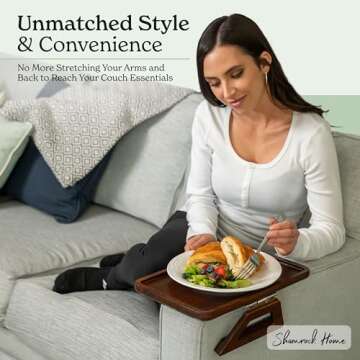 Shamrock Home Bamboo Trayble Couch Arm Table, Clip On Tray Sofa Table for Couches. Sofa Arm Tray, Armchair Table for TV Dinners, Remotes, Drinks and Snacks - 13.75 x 9.5inch, Brown