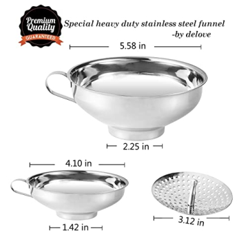 Delove Stainless Steel Canning Funnel Set for Jars