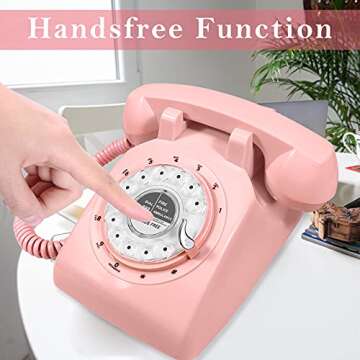 GloDeals 1960's Style Pink Retro Rotary Phone Old Fashioned Dial Retro Landline Phones for Home Deco...