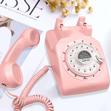 GloDeals 1960's Style Pink Rotary Phone for Home Decor
