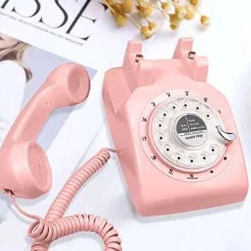 GloDeals 1960's Style Pink Rotary Phone for Home Decor