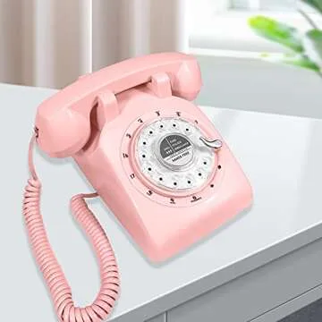 GloDeals 1960's Style Pink Rotary Phone for Home Decor