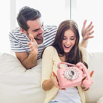 GloDeals 1960's Style Pink Rotary Phone for Home Decor