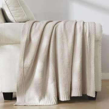 R.SHARE Beige Throw Blanket 50x70 Inch Reversible, Feather Knit Tan Cream Taupe Microfiber Soft Comf...