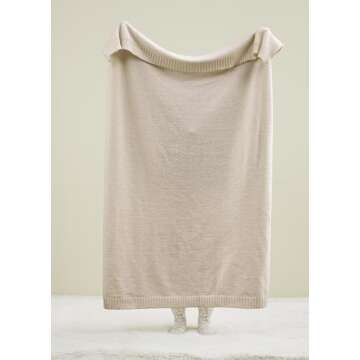 R.SHARE Beige Throw Blanket 50x70 Inch Reversible, Feather Knit Tan Cream Taupe Microfiber Soft Comfy Cozy Lightweight Fluffy Fuzzy Warm Cute for Couch Sofa Chair Bed Home