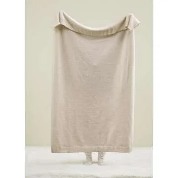 R.SHARE Beige Throw Blanket 50x70 Inch Reversible, Feather Knit Tan Cream Taupe Microfiber Soft Comfy Cozy Lightweight Fluffy Fuzzy Warm Cute for Couch Sofa Chair Bed Home