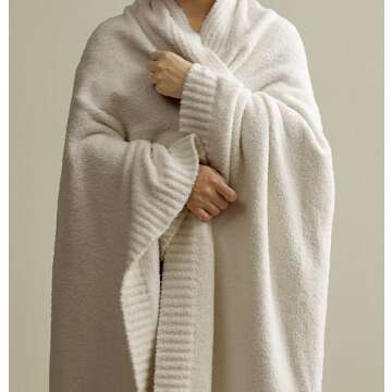 R.SHARE Beige Throw Blanket 50x70 Inch Reversible, Feather Knit Tan Cream Taupe Microfiber Soft Comfy Cozy Lightweight Fluffy Fuzzy Warm Cute for Couch Sofa Chair Bed Home