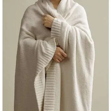 R.SHARE Beige Throw Blanket 50x70 Inch Reversible, Feather Knit Tan Cream Taupe Microfiber Soft Comfy Cozy Lightweight Fluffy Fuzzy Warm Cute for Couch Sofa Chair Bed Home