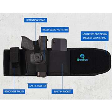 Belly Band Holster for Concealed Carry - Waist Pistol Gun Holster for Men and Women - Fits Glock, Ru...