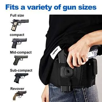 Belly Band Holster for Concealed Carry - Waist Pistol Gun Holster for Men and Women - Fits Glock, Ruger LCP, Taurus, S&W M&P 40 Shield Bodyguard, Sig Sauer, Kahr, Beretta, 1911, etc