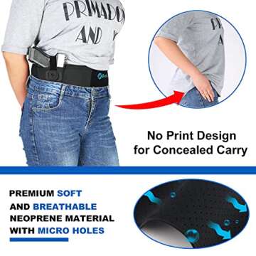Belly Band Holster for Concealed Carry - Waist Pistol Gun Holster for Men and Women - Fits Glock, Ruger LCP, Taurus, S&W M&P 40 Shield Bodyguard, Sig Sauer, Kahr, Beretta, 1911, etc