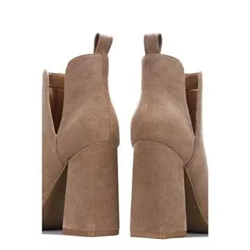 Cape Robbin Blythe Chelsea Ankle Boots for Women, Faux Suede Booties, Chunky Block Heels for Women - Taupe Size 10