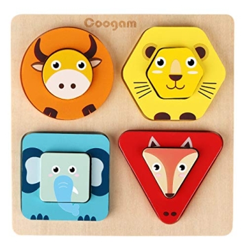 Coogam Wooden Animal Sorting Baby Stacking Toys, Shape Color Recognition Puzzle Matching Blocks, Fin...