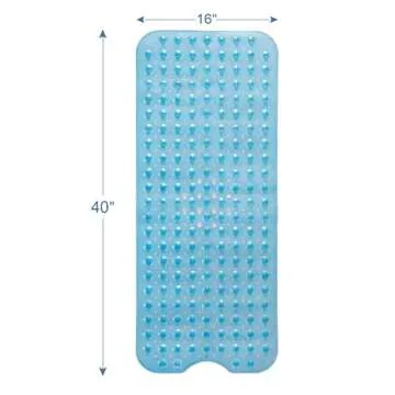AmazerBath Bathtub Mat Non Slip, Bath Mat for Tub 40 x 16 Inches Full Size, Non Slip Shower Mats with Suction Cups and Drain Holes, Shower Stall Mats for Elderly & Kids, Clear Blue