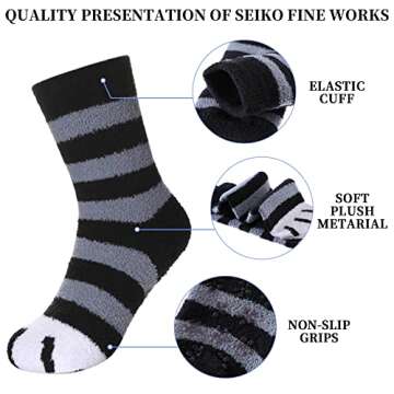 SDBING Kids Fuzzy Socks, Toddlers Non Slip Socks Boys Girls Cute Cozy Winter Warm Crew Socks with Gr...