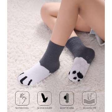 SDBING Kids Fuzzy Socks, Toddlers Non Slip Socks Boys Girls Cute Cozy Winter Warm Crew Socks with Grips 6 Pairs