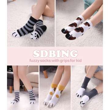 SDBING Kids Fuzzy Socks, Toddlers Non Slip Socks Boys Girls Cute Cozy Winter Warm Crew Socks with Grips 6 Pairs