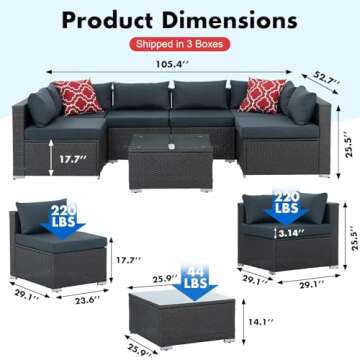 YIORTWO 7 Piece Patio Furniture Set - Durable Outdoor Rattan Wicker