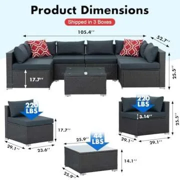 YIORTWO 7 Piece Patio Furniture Set - Durable Outdoor Rattan Wicker
