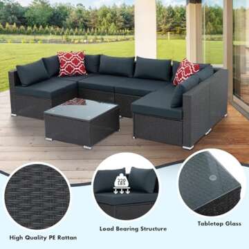 YIORTWO 7 Piece Outdoor Rattan Furniture Set