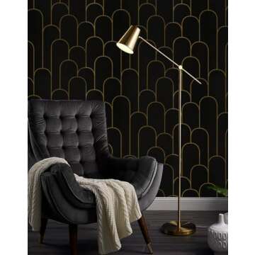 Yasinet Black and Gold Peel and Stick Wallpaper Black Geometric Contact Paper Stripe Removable Paper...