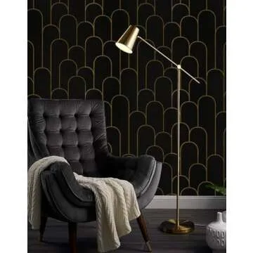 Yasinet Black and Gold Peel and Stick Wallpaper Black Geometric Contact Paper Stripe Removable Paper...