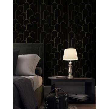 Yasinet Black and Gold Peel and Stick Wallpaper Black Geometric Contact Paper Stripe Removable Paper Self Adhesive Wallpaper Decorative for Wall Bedroom Vinyl Film 17.3”x197”