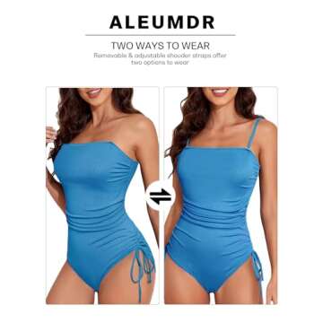 Aleumdr Women's Tummy Control One Piece Swimsuit Cheeky High Cut Bathing Suit Cutout Side Tie Monokini Light Blue Medium