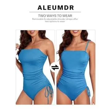 Aleumdr Women's Tummy Control One Piece Swimsuit Cheeky High Cut Bathing Suit Cutout Side Tie Monokini Light Blue Medium