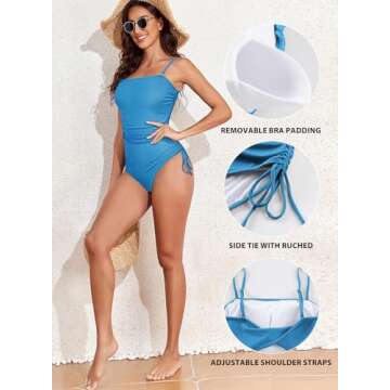 Aleumdr Women's Tummy Control One Piece Swimsuit Cheeky High Cut Bathing Suit Cutout Side Tie Monokini Light Blue Medium