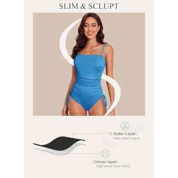 Aleumdr Women's Tummy Control One Piece Swimsuit Cheeky High Cut Bathing Suit Cutout Side Tie Monokini Light Blue Medium