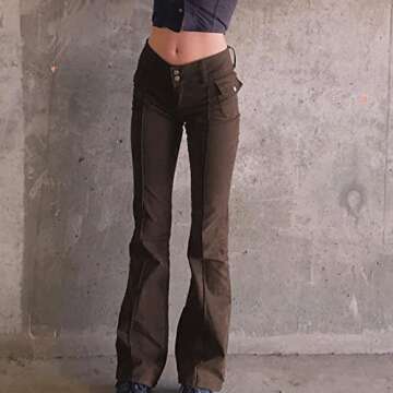 HBER Low Rise Flare Pants for Women Bell Bottom Brown Bootcut Leggings Y2k