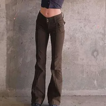 HBER Low Rise Flare Pants for Women Bell Bottom Brown Bootcut Leggings Y2k