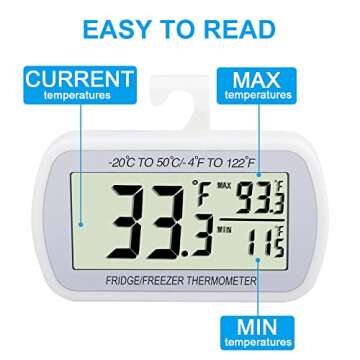 Waterproof Refrigerator Fridge Thermometer, Digital Freezer Room Thermometer, Max/Min Record Functio...