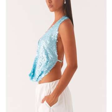 Keliholiyu Sparkly Sequins Tank Top for Trendy Style