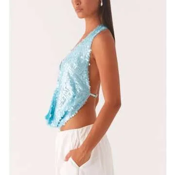 Keliholiyu Sparkly Sequins Tank Top for Trendy Style