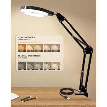 Magnifying Glass with Light, 10X & 5X Real Glass & Anti-Glare Lens, 5 Color Mode Stepless Dimmable L...