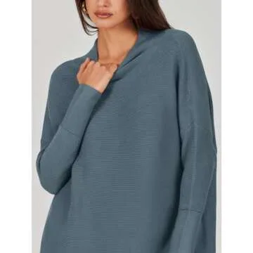 ANRABESS Women Oversized Casual Loose Turtleneck Long Sleeve Slouchy Baggy Knit Tunic Sweaters Pullover 2024 Fall Outfits Navy Blue Medium