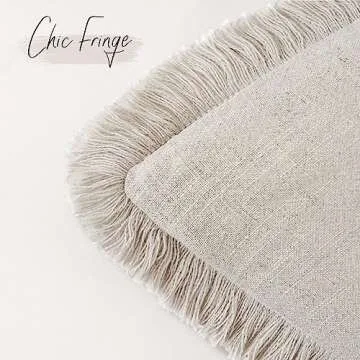 Foindtower Decorative Linen Fringe Throw Pillow Covers Cozy Boho Farmhouse Cushion Cover with Tassels Soft Accent Pillowcase for Chair Sofa Bed Living Room Home Decor, 16×16 Inch, 1PC, Natural Beige