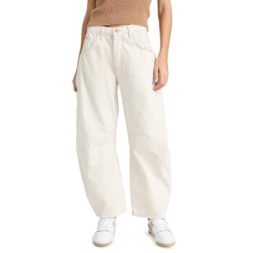 Free People Women's We The Free Good Luck Mid-Rise Barrel Jeans, Milk