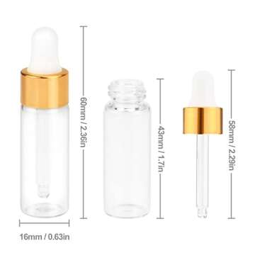 Pack of 35,5ml Clear Glass Dropper Bottle,Empty Glass Sample Vials with Glass Eye Dropper for DIY Aromatherapy Essential Oils Travel Perfume Container Liquid Sample Blends -Free dropper included