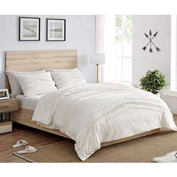 Bohemian Boho Chic Ivory Macrame Tufted Tassel 2 pc. Twin / Twin XL Size Bed Bedding Set Duvet Comfo...