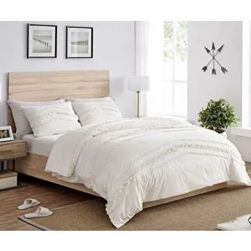 Bohemian Boho Chic Ivory Macrame Tufted Tassel 2 pc. Twin / Twin XL Size Bed Bedding Set Duvet Comfo...