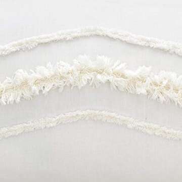 Bohemian Boho Chic Ivory Macrame Tufted Tassel 2 pc. Twin / Twin XL Size Bed Bedding Set Duvet Comforter Cover / Sham Solid Cream Textured Minimalist Off White Cotton Fringe Farmhouse Indie Dorm Teen