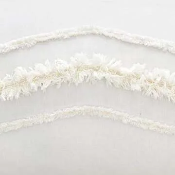 Bohemian Boho Chic Ivory Macrame Tufted Tassel 2 pc. Twin / Twin XL Size Bed Bedding Set Duvet Comforter Cover / Sham Solid Cream Textured Minimalist Off White Cotton Fringe Farmhouse Indie Dorm Teen